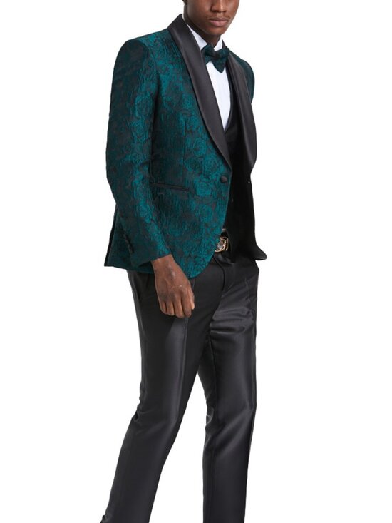 Tazzio Other - Hunter/Black Floral Shawl Lapel 3 Piece Fashion Men's Suit